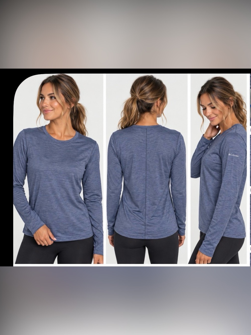Columbia Women’s Long Sleeve Crew Tee - Navy Heather, Size S/Petite